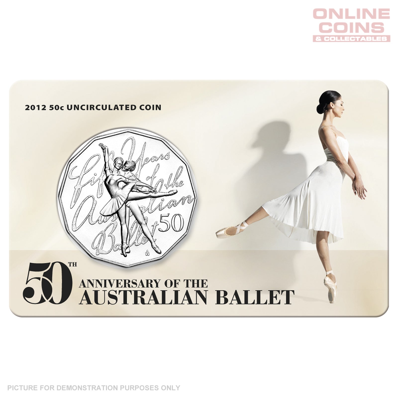 2012 Royal Australian Mint - 50th Anniversary of the Australian Ballet - Uncirculated 50c Carded Coin